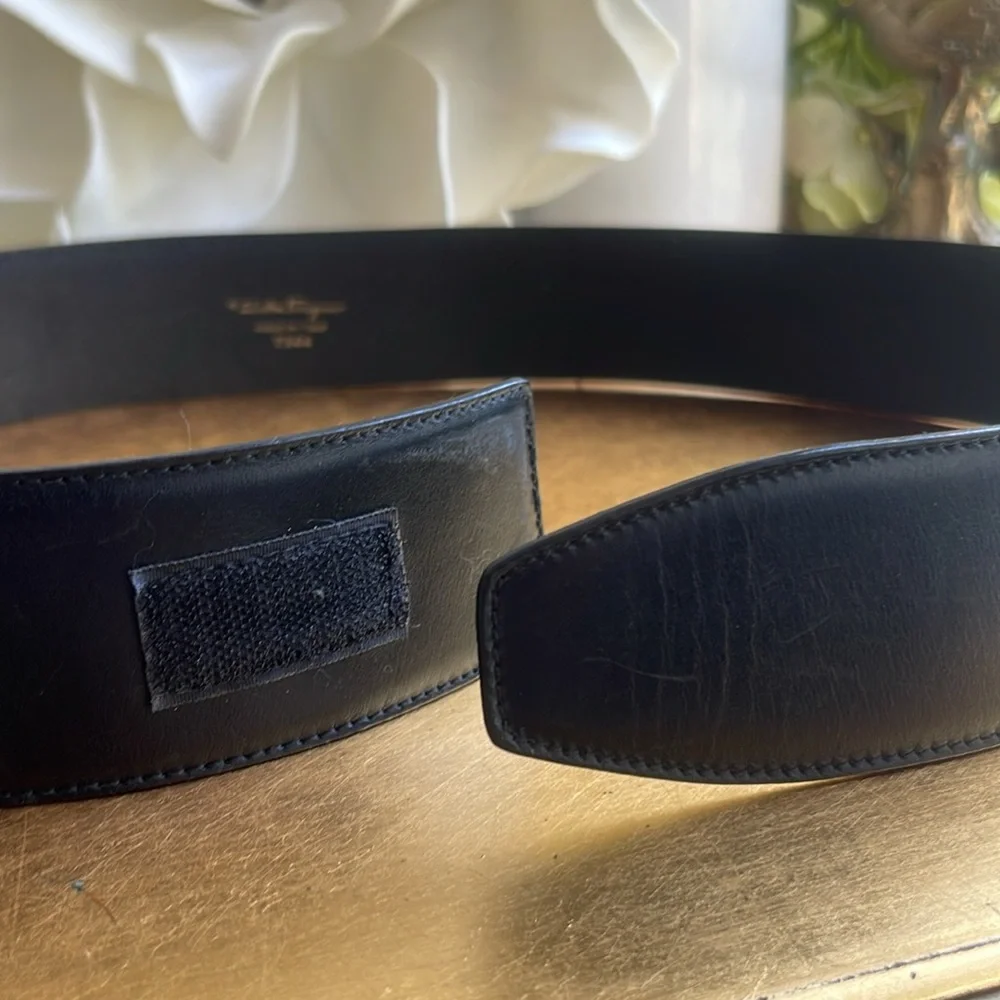 Salvatore Ferragamo Black Leather Hook and Loop 2” Belt